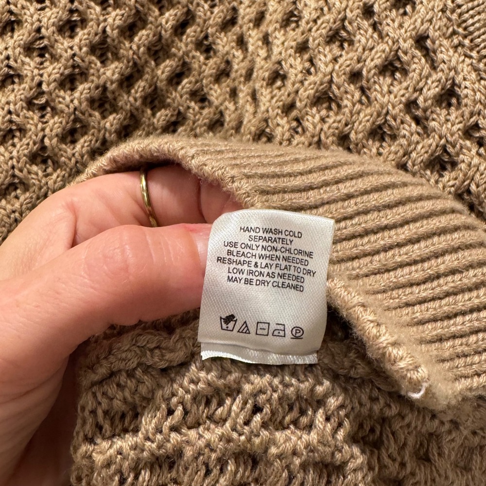 NEW $178 L'Academie Los Angeles Tan V Neck‎ Cable Knit Mesh Sweater Vest Women S - Picture 5 of 7